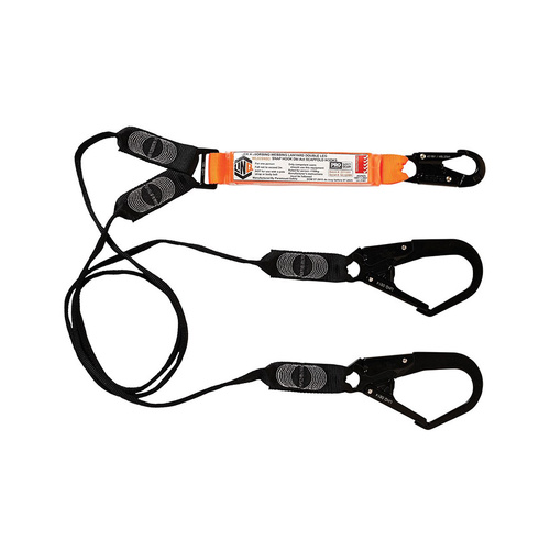 WORKWEAR, SAFETY & CORPORATE CLOTHING SPECIALISTS  - LINQ Elite Double Leg Shock Absorbing Webbing Lanyard with Hardware SN & SD X2