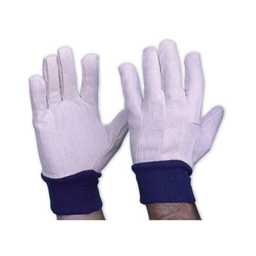 WORKWEAR, SAFETY & CORPORATE CLOTHING SPECIALISTS  - Cotton Drill Blue Knit Wrist Gloves Men's Size