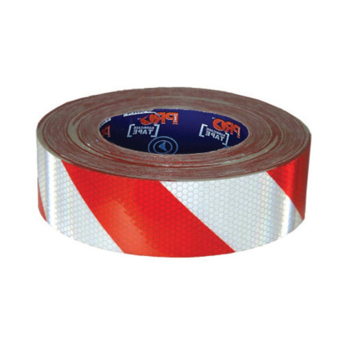 WORKWEAR, SAFETY & CORPORATE CLOTHING SPECIALISTS  - Self Adhesive Reflective Hazard Tape Red & White. 50m x 50mm