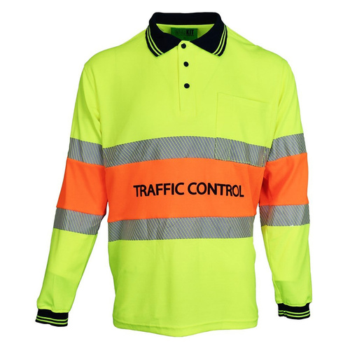 WORKWEAR, SAFETY & CORPORATE CLOTHING SPECIALISTS  - Traffic Control Long Sleeve Poly Cotton Taped Polo Shirt - Yellow