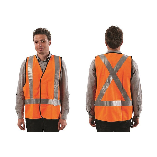 WORKWEAR, SAFETY & CORPORATE CLOTHING SPECIALISTS  - FLURO X BACK SAFETY VEST - DAY/NIGHT USE