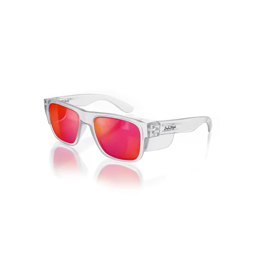 WORKWEAR, SAFETY & CORPORATE CLOTHING SPECIALISTS  - Fusions Clear Frame/Mirror Red Polarised UV400 - Polarised - One Size